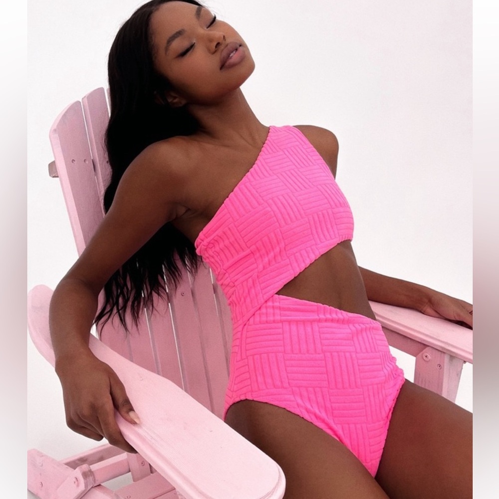 New Beach Riot Celine One Piece Pink Terry Cutout Swimsuit Siz XL